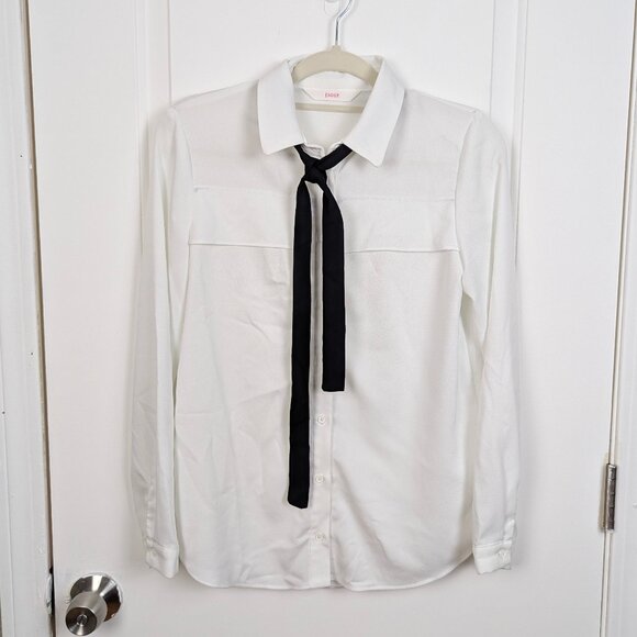 SOUP | White Button Up Shirt with Black Tie Detail Size Medium - Picture 1 of 7